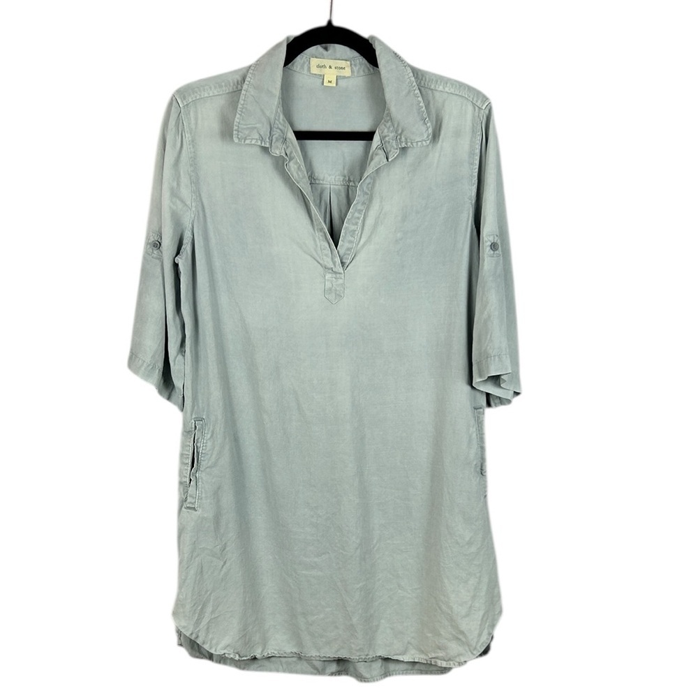 Cloth & Stone Casual Tencel 3/4 Roll Tab Sleeve Tunic Top Medium Soft Grey